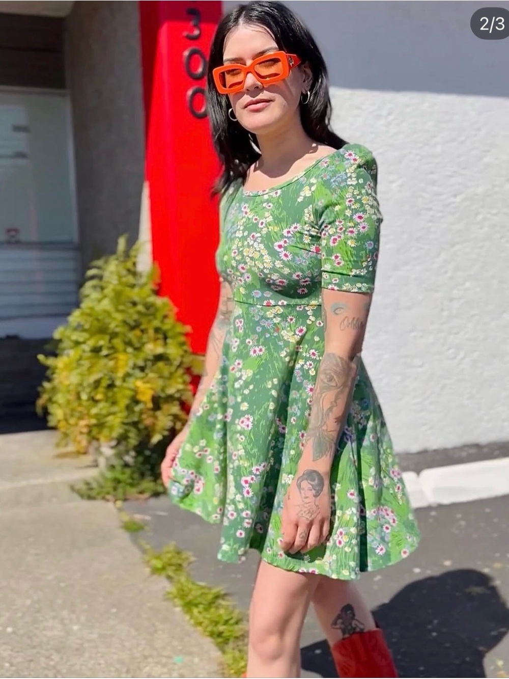 Nooworks Meadow Natalie Green Floral Fit-and-Flare Dress